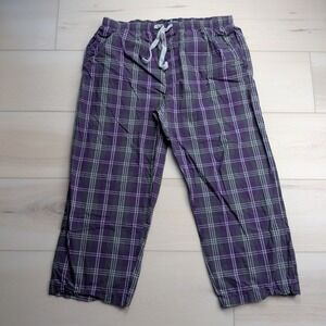Psycho Bunny Pajama Pants Mens XL Purple Gray Plaid Cotton Drawstring‎ Lounge